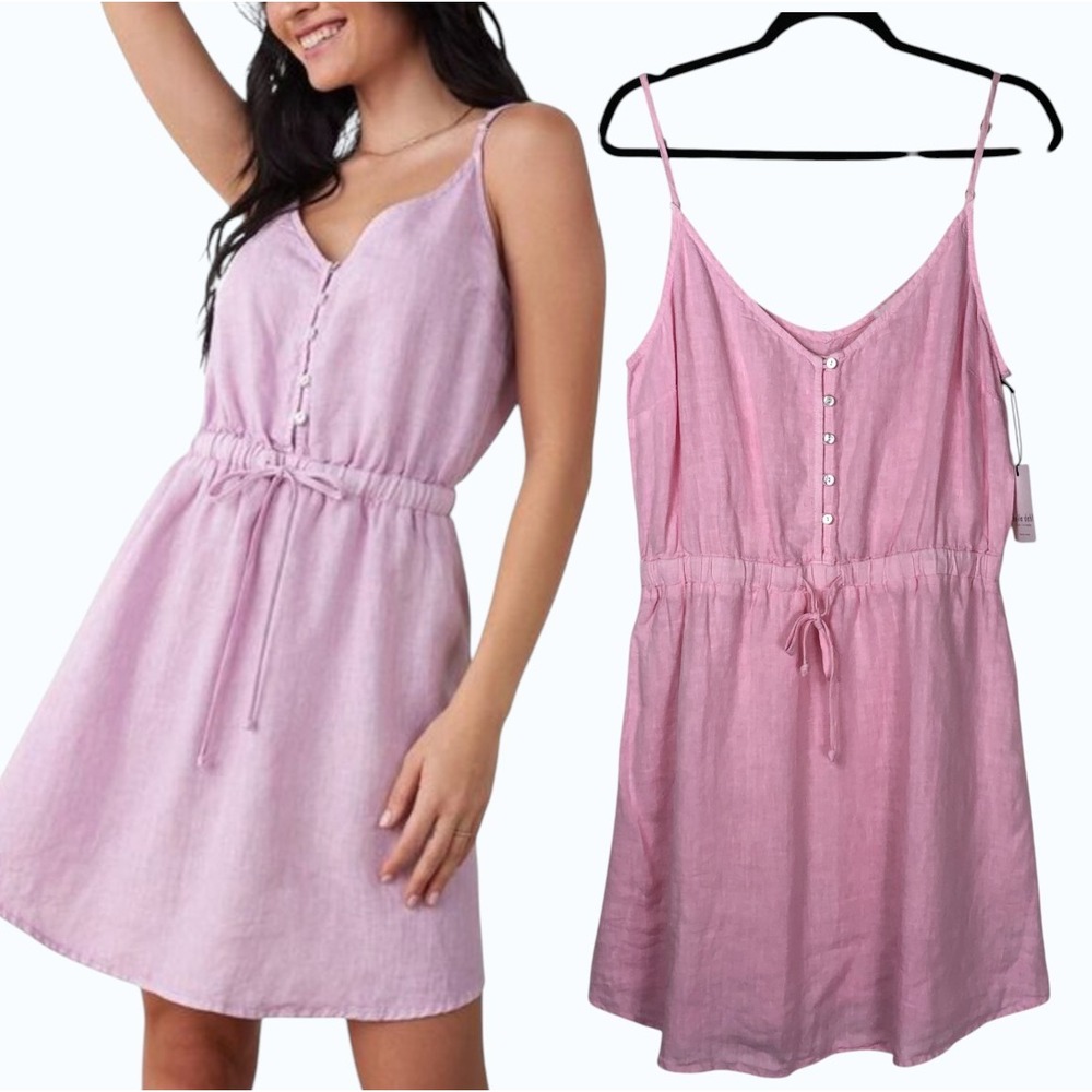 Bella Dahl Womens Button Front Cami Linen Mini‎ Dress Size L Pink Coquette Beach